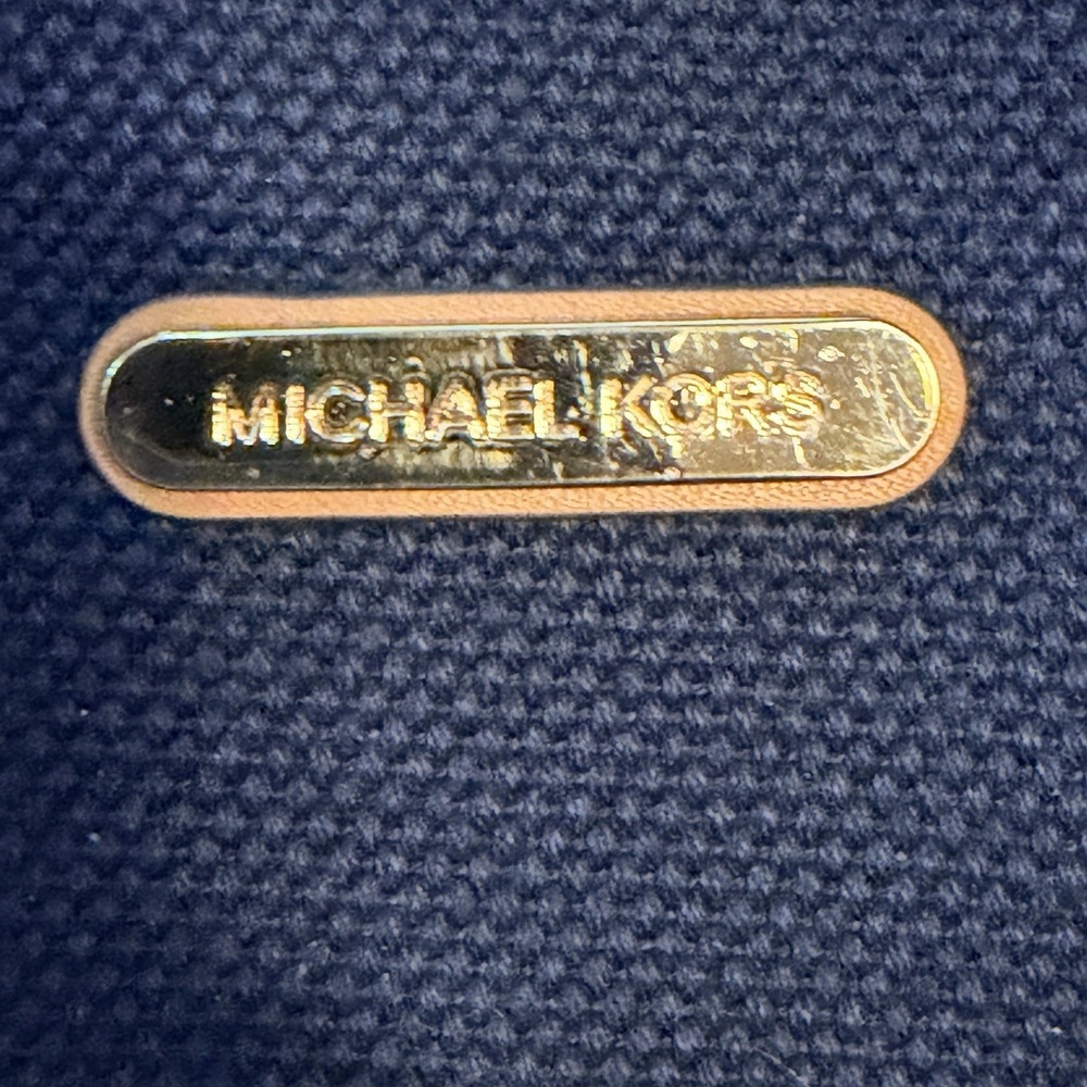 Michael Kors Kempton Lg East West Tote-Navy Blue w/Brown Leather Trim, Gold MK - Picture 11 of 14